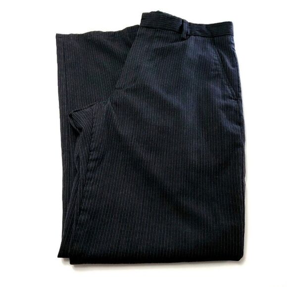 Banana Republic Wool Straight Fit Dress Pants 33/32 Black Flat Front Striped Mid - Picture 1 of 6